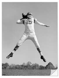 Selvklebende plakat Quarterback Jumping and Throwing Football