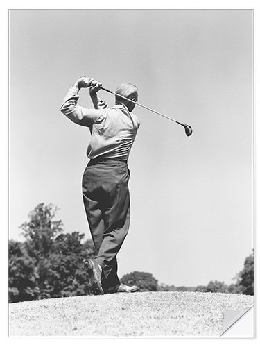 Selvklebende plakat Man Playing Golf by Swinging Driver