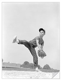 Selvklebende plakat Boy Playing Baseball