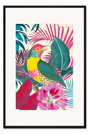 Gerahmter Kunstdruck Ecstatic Jungle Of Colours - Exotischer Vogel