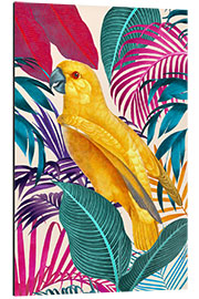 Cuadro de aluminio Ecstatic Jungle Of Colours - Yellow Parrot