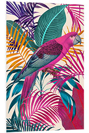 Tableau en PVC Ecstatic Jungle Of Colours - Pink Parrot