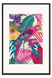 Gerahmter Kunstdruck Ecstatic Jungle Of Colours - Pinke Papagei