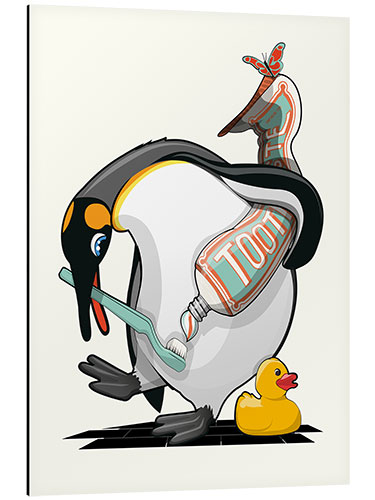 Tableau en aluminium Penguin With Toothbrush