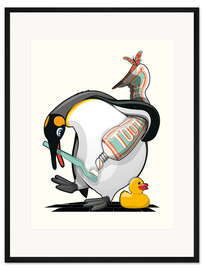 Gerahmter Kunstdruck Pinguin mit Zahnbürste