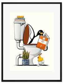 Gerahmter Kunstdruck Pinguin im Klo