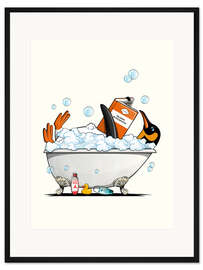 Gerahmter Kunstdruck Pinguin in der Badewanne