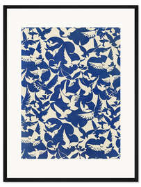 Gerahmter Kunstdruck Tauben in Blau &amp; Weiß, 1928