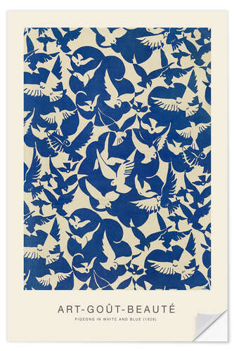 Selvklebende plakat Art-Goût-Beauté - Pigeons in Blue & White, 1928