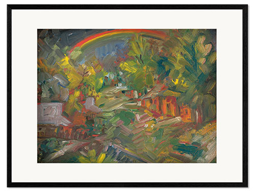 Ingelijste kunstdruk Rainbow Over a Village