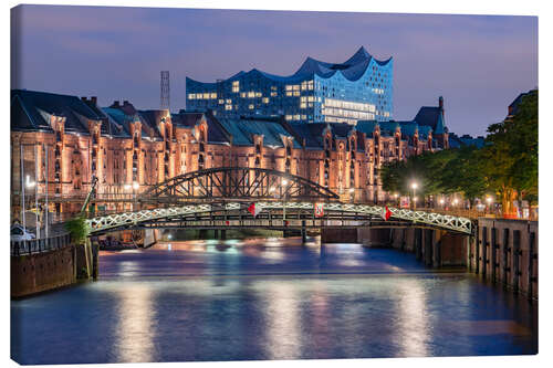 Quadro em tela Speicherstadt at Night, Hamburg