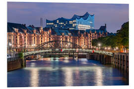 Foam board print Speicherstadt at Night, Hamburg