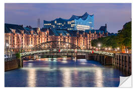 Selvklebende plakat Speicherstadt at Night, Hamburg