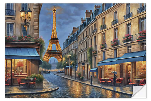 Wandsticker Paris in der Abenddämmerung