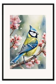 Gerahmter Kunstdruck Blaumeise im Frühling
