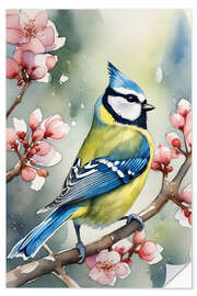 Selvklebende plakat Blue Tit In Spring