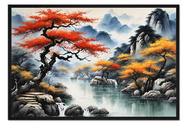 Gerahmter Kunstdruck Japanische Herbstlandschaft
