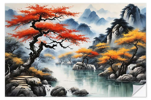 Wandsticker Japanische Herbstlandschaft