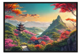 Gerahmter Kunstdruck Asiatische Landschaft