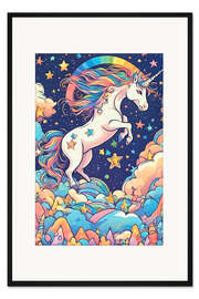 Gerahmter Kunstdruck Einhorn im Traumland