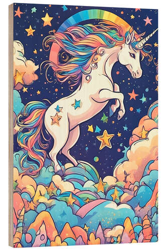 Wood print Unicorn in Dreamland