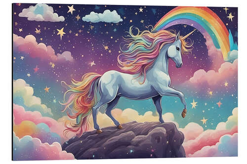 Tableau en aluminium Fairytale World with Unicorn