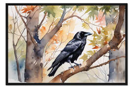 Gerahmter Kunstdruck Aaskrähe im Herbst