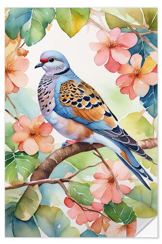 Muursticker Turtle Dove In The Tree