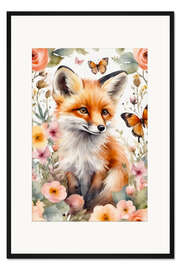Gerahmter Kunstdruck Fuchs-Welpe im Garten I