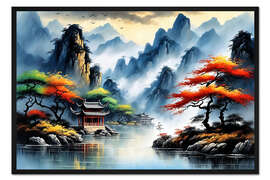 Gerahmter Kunstdruck Chinesische Flusslandschaft