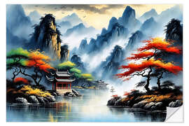 Selvklebende plakat Chinese River Landscape