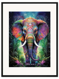 Gerahmter Kunstdruck Bunter Indischer Elefant - Dolphins DreamDesign