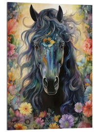 Tableau en plexi-alu Black Horse Among Flowers