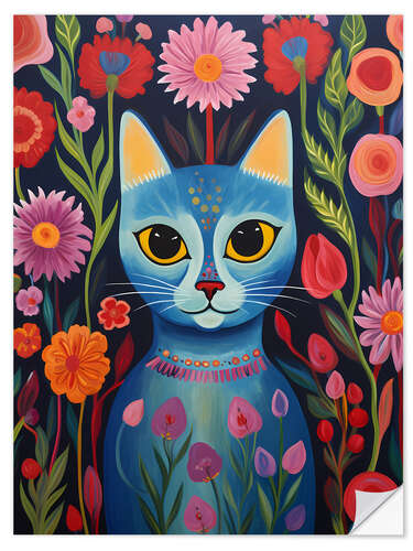 Selvklebende plakat Cat Whispers Between Flowes