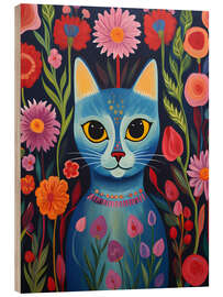 Wood print Cat Whispers Between Flowes