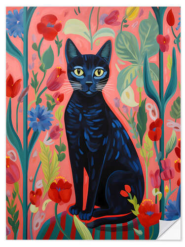 Selvklebende plakat Black Cat Among The Flowers