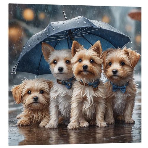 Obraz na szkle akrylowym Puppies on a Rainy Day