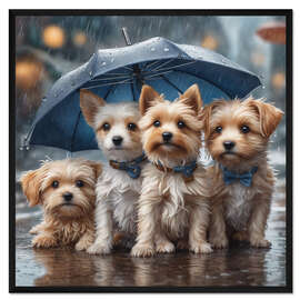 Gerahmter Kunstdruck Welpen an einem Regentag