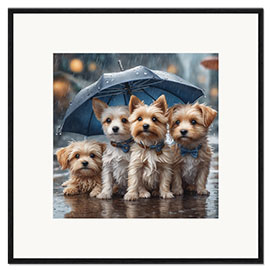 Framed art print Puppies on a Rainy Day