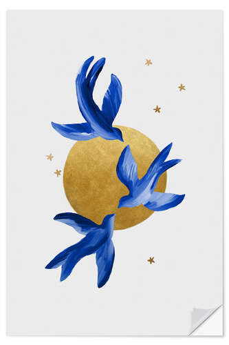 Självhäftande poster Three Blue Swallows