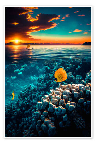 Póster Tropical Seascape amd Sunset