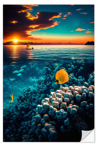 Selvklæbende plakat Tropical Seascape amd Sunset