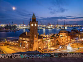 Magnettafel Pegelturm Sankt Pauli Landungsbrücken bei Nacht