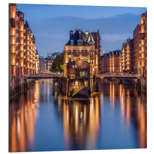 Stampa su alluminio Historic Moated Castle in the Speicherstadt Hamburg