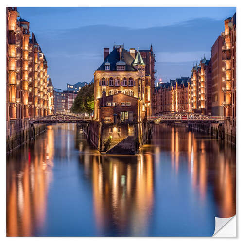 Selvklebende plakat Historic Moated Castle in the Speicherstadt Hamburg