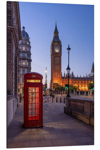 Aluminium print Big Ben and Red Telephone Box, London, United Kingdom