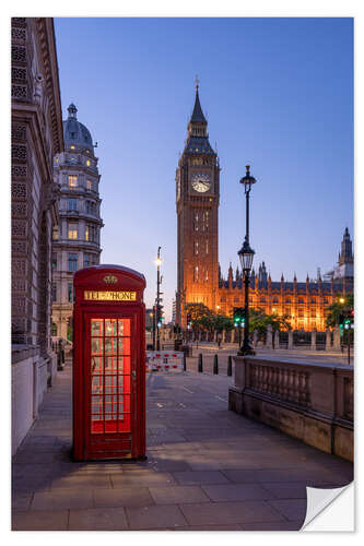 Selvklebende plakat Big Ben and Red Telephone Box, London, United Kingdom