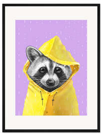 Gerahmter Kunstdruck Waschbär im Regen