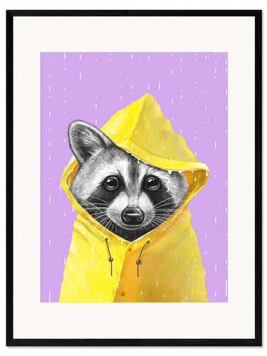 Inramat konsttryck Raccoon in the Rain