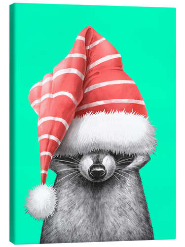 Lærredsbillede Raccoon in a Christmas Hat